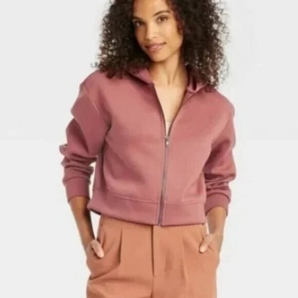 A New Day Women's Double Knit Zip Hoodie Sweatshirt Rust Size XL